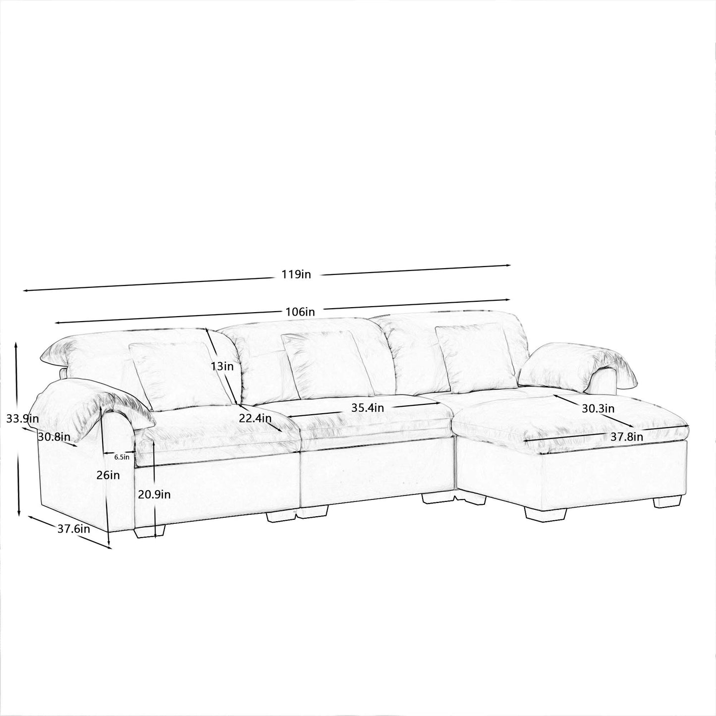 3 - 4 Seater Modular Sofa: U/L - Shape, Storage Ottomans, Velvet 2 Color