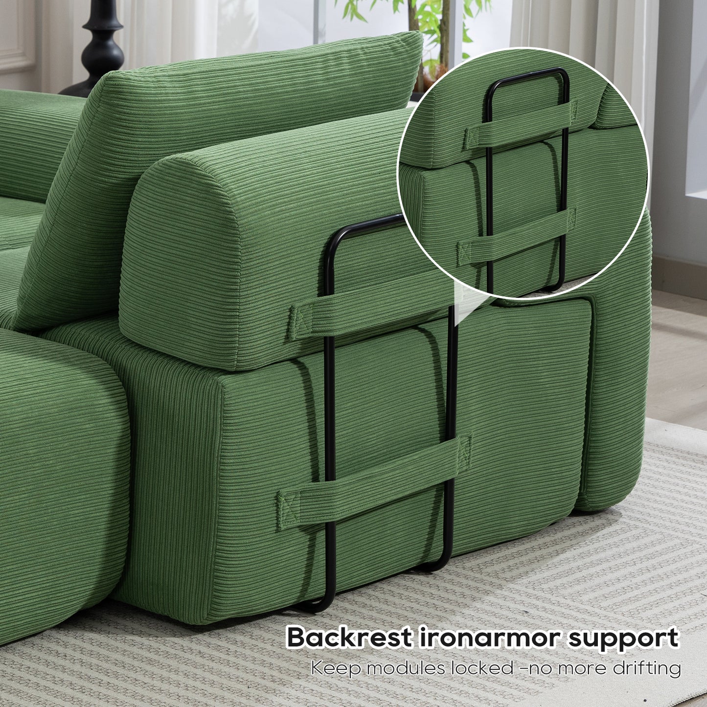 L-Shaped Sectional Sofa Bed – No Assembly, Memory Foam, Steel Frame (Grey/Green)