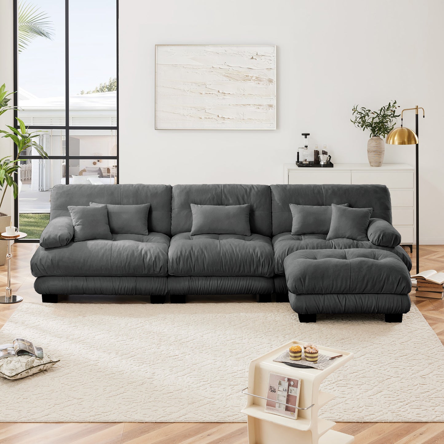 Chenille Cloud Couch: 2 - 4 Seater L - Shape Sofa for Living Room with Pillows