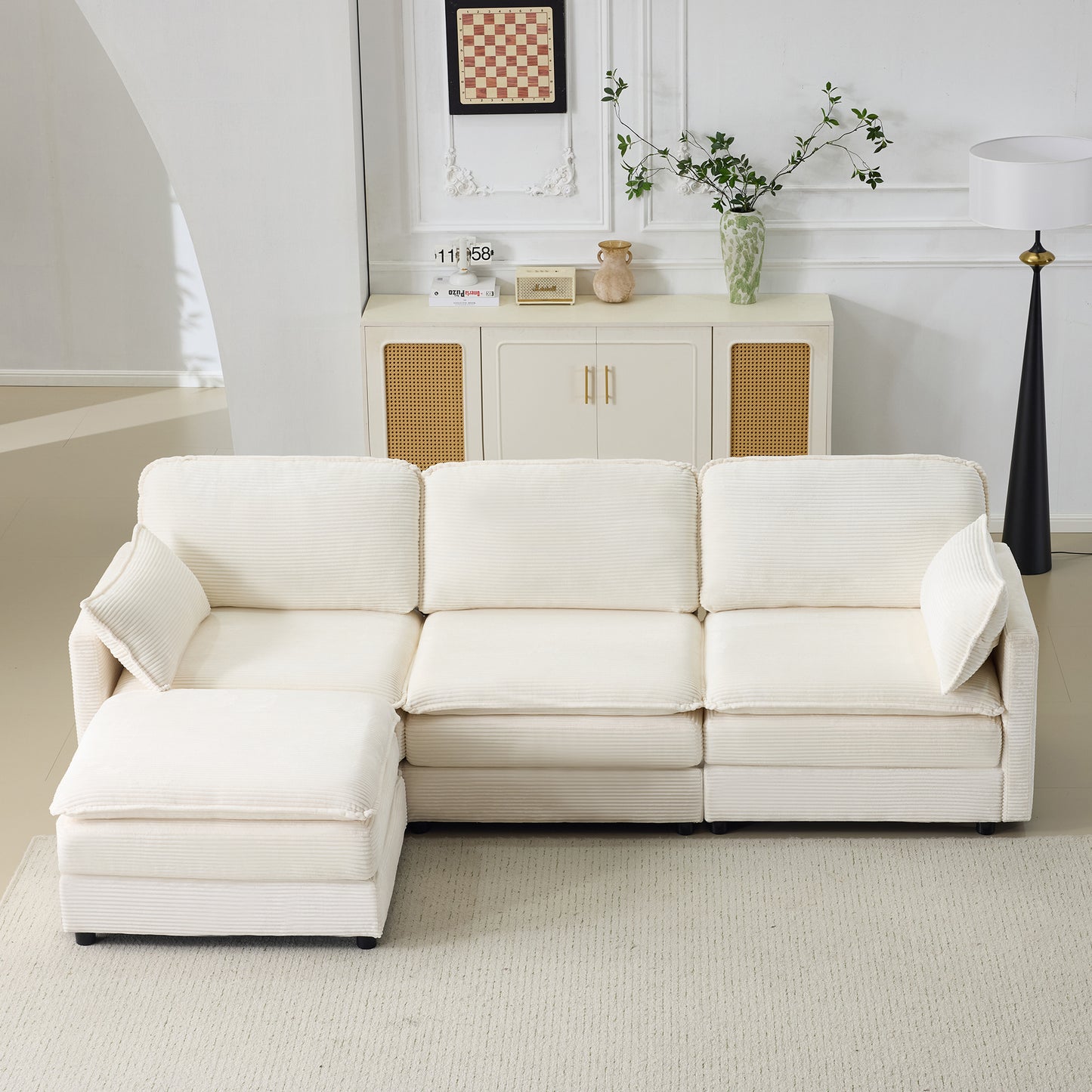 Modular Sectional Sofa 1-2-3-4 Seater with Chenille Cushions & Throw Pillows – Cloud Comfort Corduroy Sofa