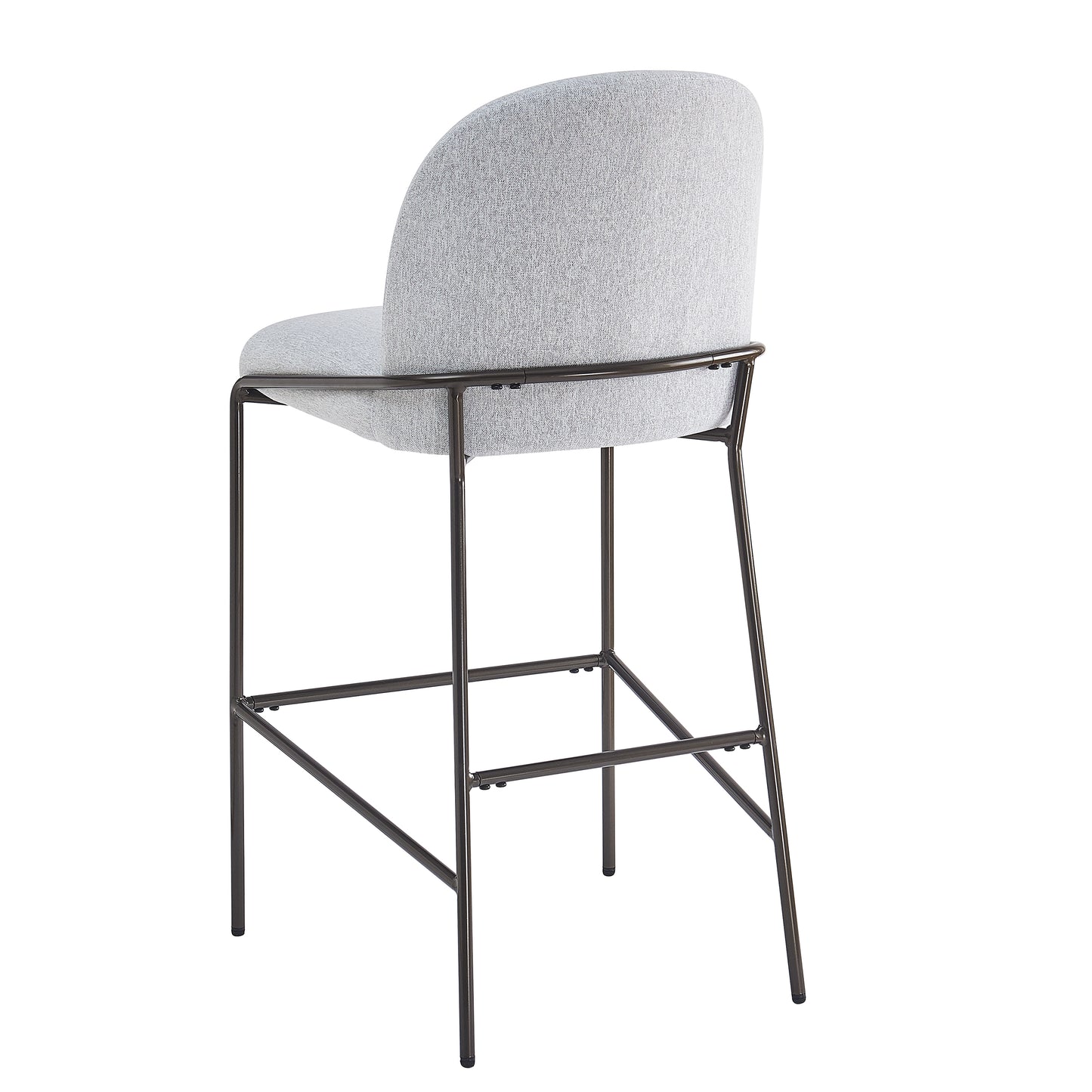 Metal Upholstered Barstool – Antique Bronze Frame with Gray Fabric, Set of 2 – Modern Industrial Bar Stools