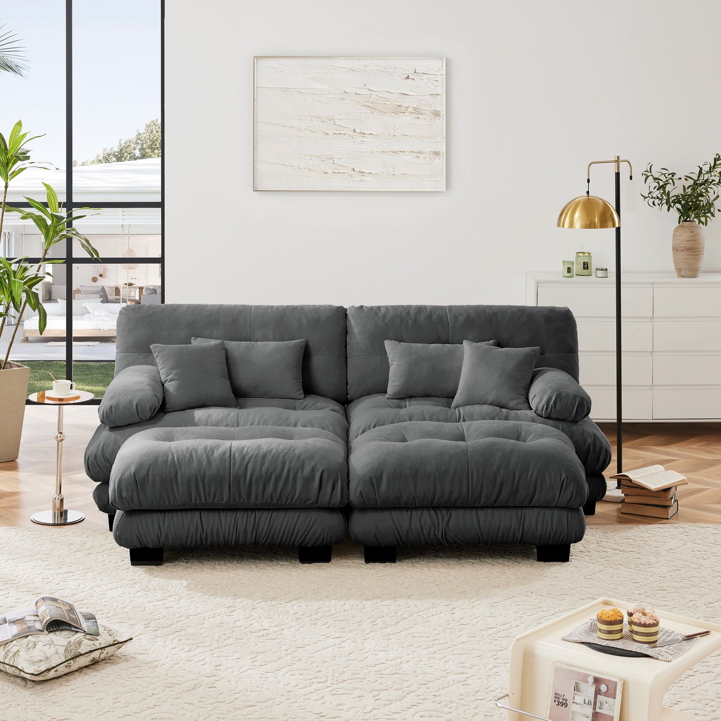 Chenille Cloud Couch: 2 - 4 Seater L - Shape Sofa for Living Room with Pillows