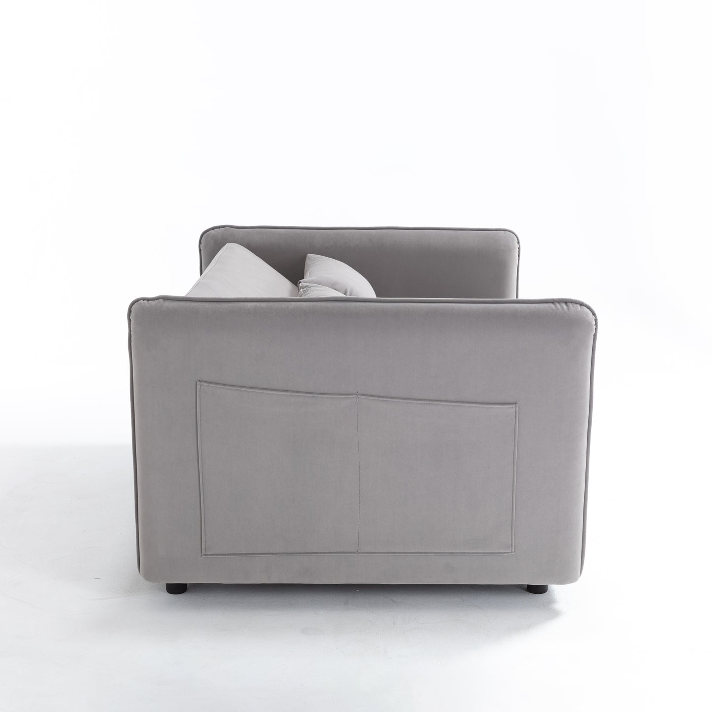 Velvet 3 in 1 Convertible Sleeper Futon Sofa Bed, Small Loveseat Lounge Couches with 2 Pillows, Reclining Backrest, Side Pockets