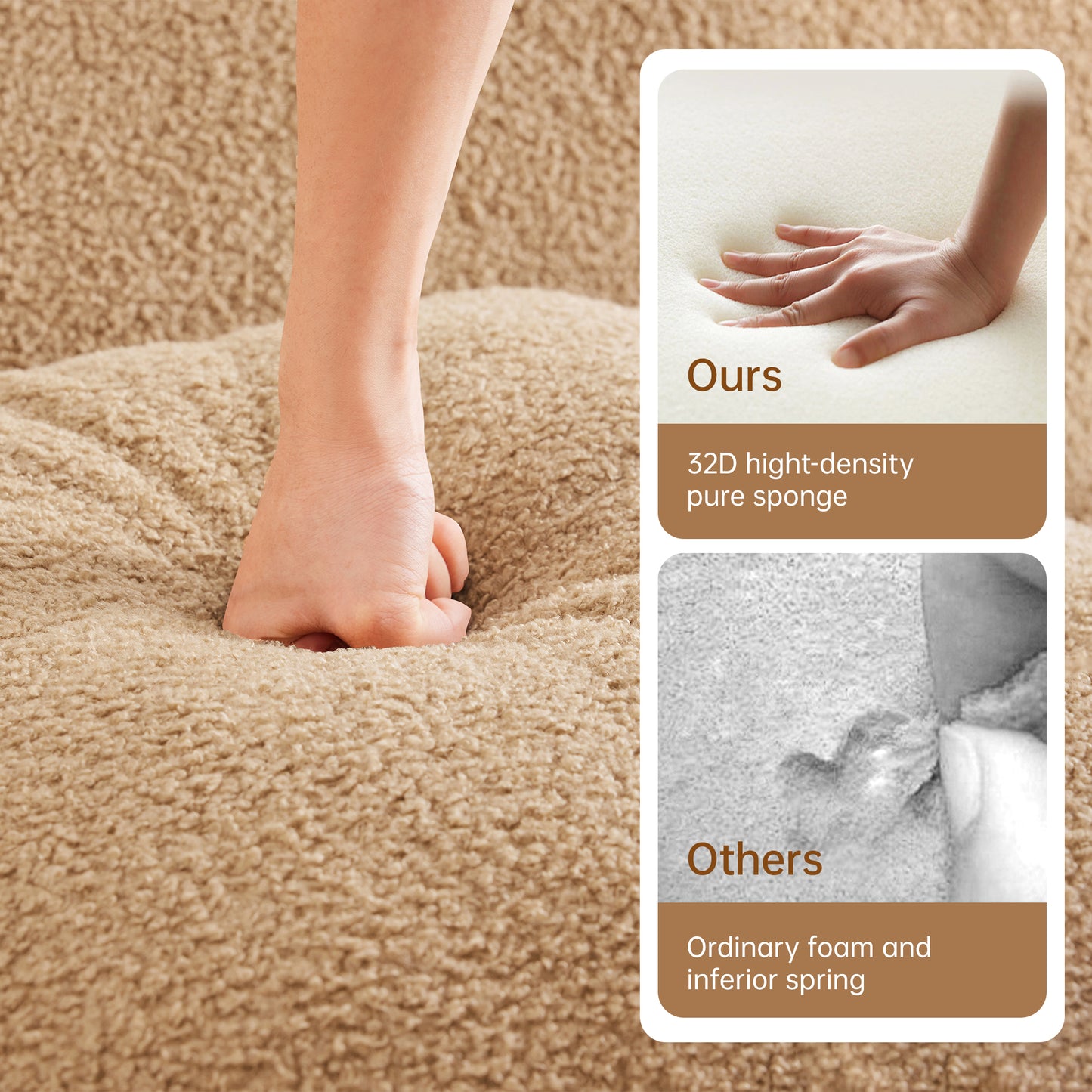 2~4 Seats Boneless Sofa,Teddy Fabric No assembly required Curved armrest