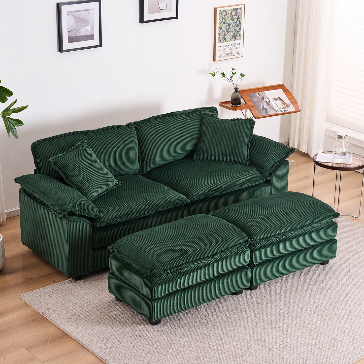 Corduroy 2-seats sofa With 2 back pillows,2 toss pillows and two ottoman,Comfy Sofa- Deep Seat Couch