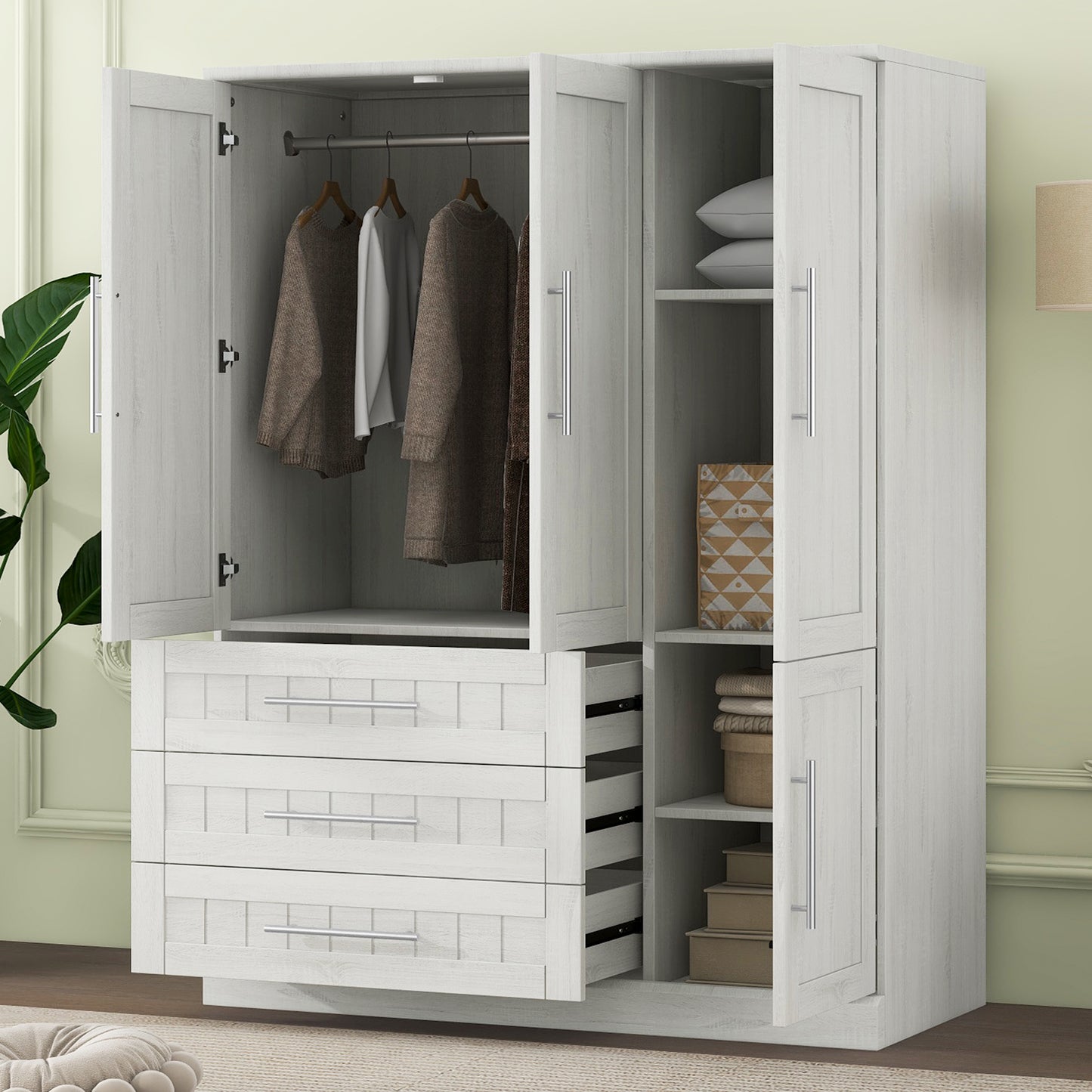 4 - Door Wardrobe Armoire Closet: 3 Drawers for Ample Storage