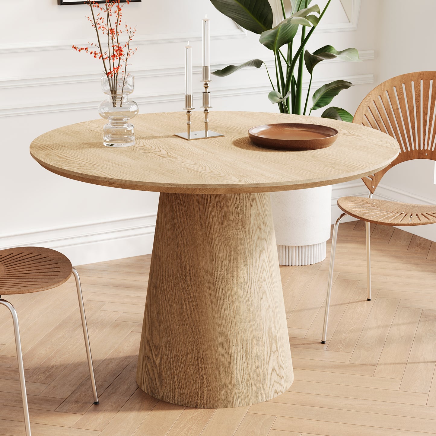 43 - Inch Wooden Circular Dining Table: Modern Minimalist Design