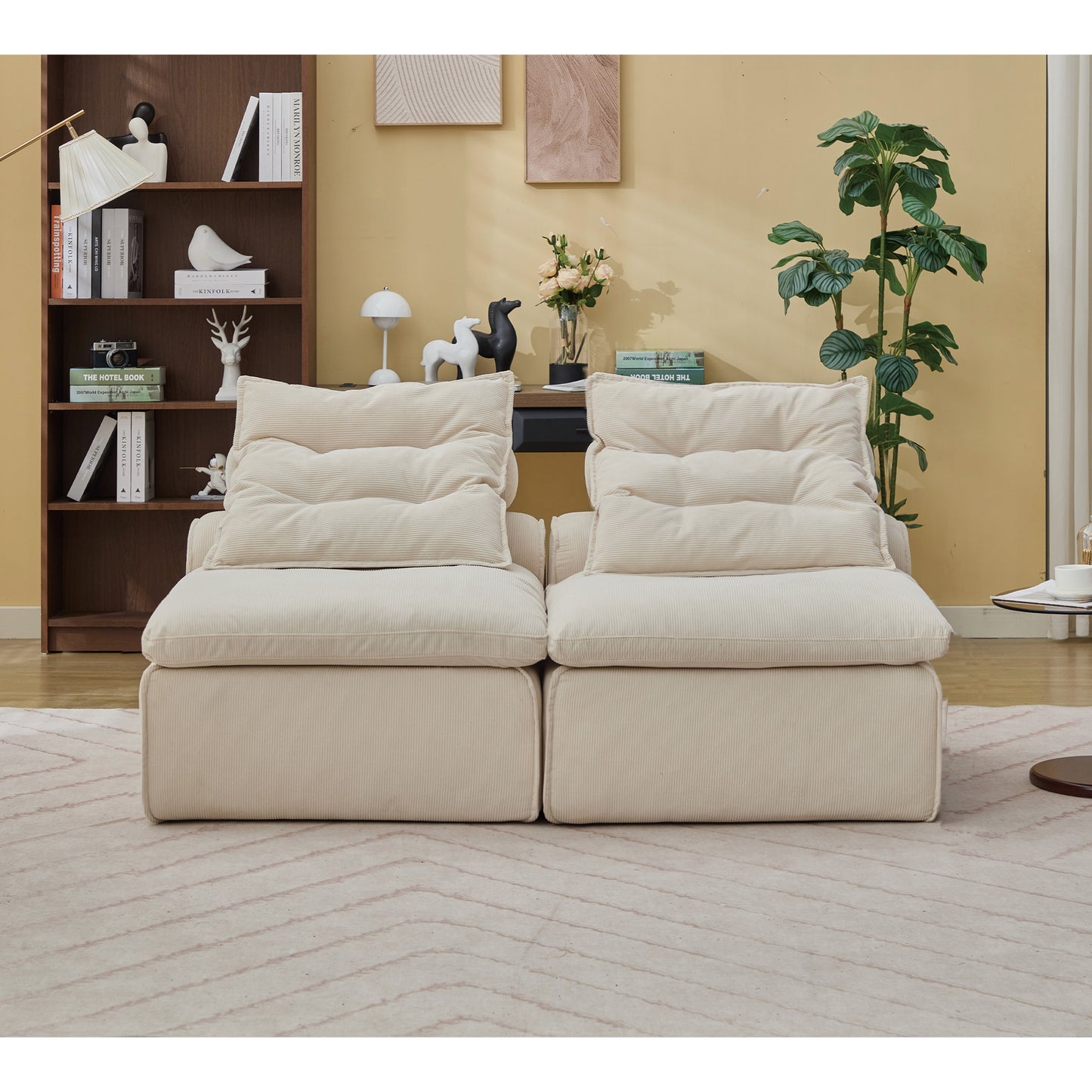 Modular Sofa,No Armrests,At will DIY,Soft Corduroy Fabric,Neck Pillow-Back Lounge Sofa Chair