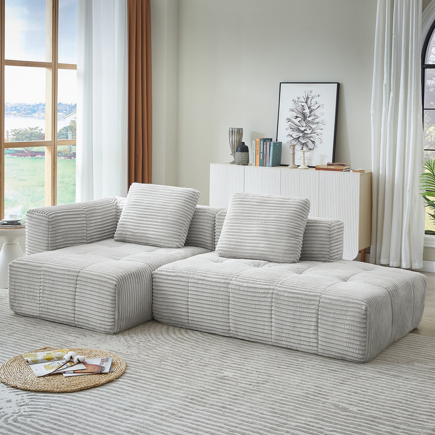 L-Shape Modular Compressed Couch,Sectional Sofa with Chaise Lounge,No assembly required