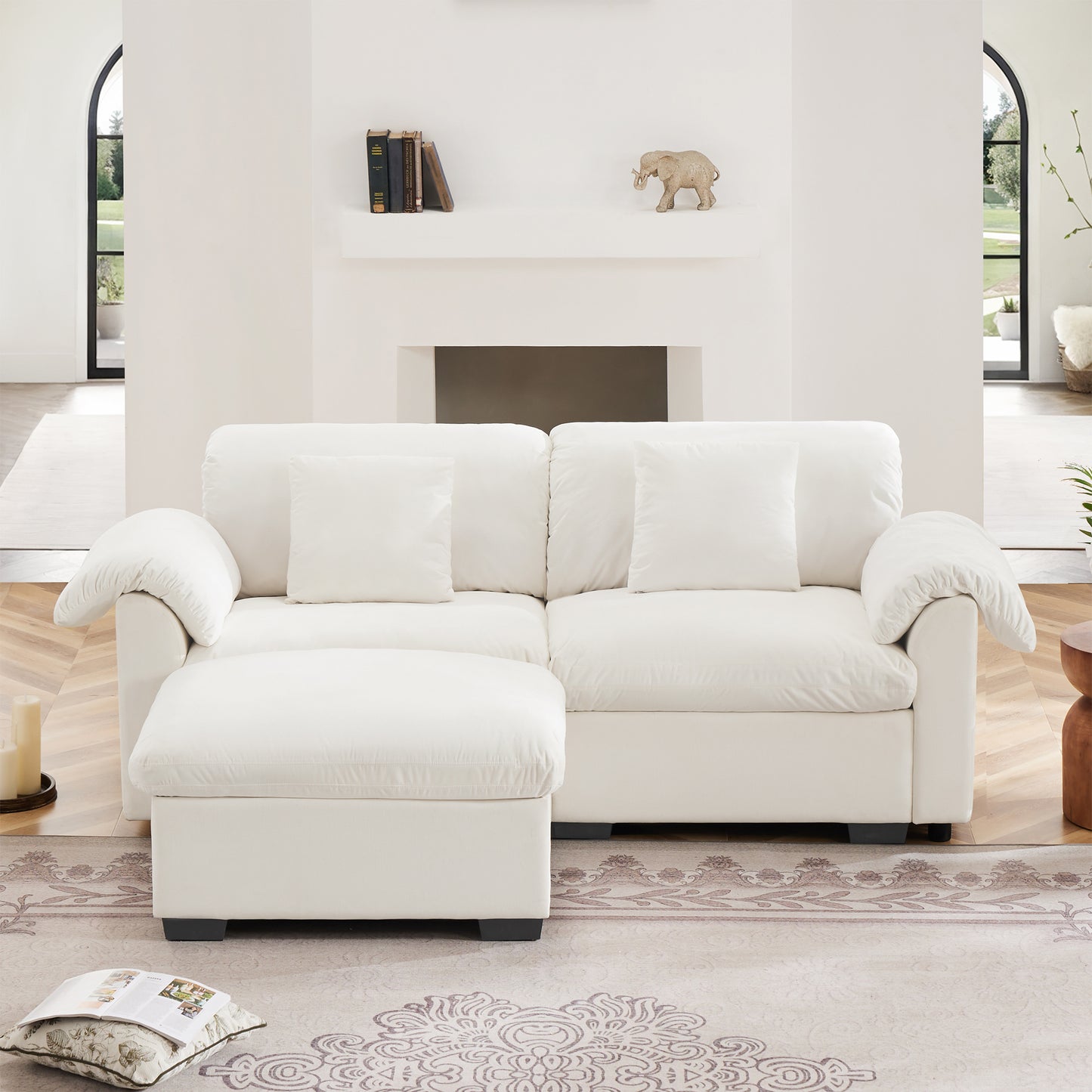 Deep - Seat Living Room Sofa: Single/Two - Seat with Storage & Fluffy Pillows