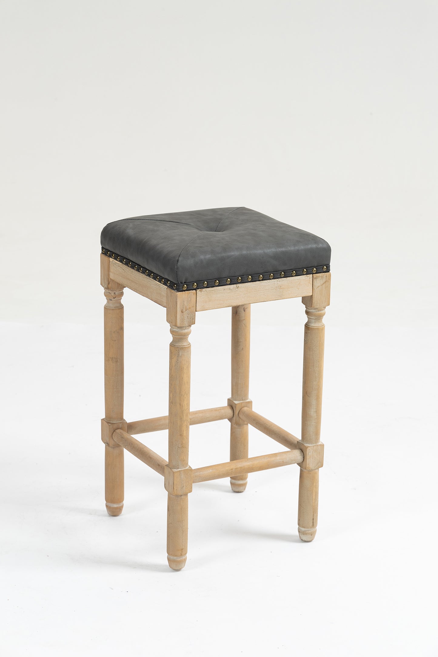 Tufted stools Wooden counter stools set of 2