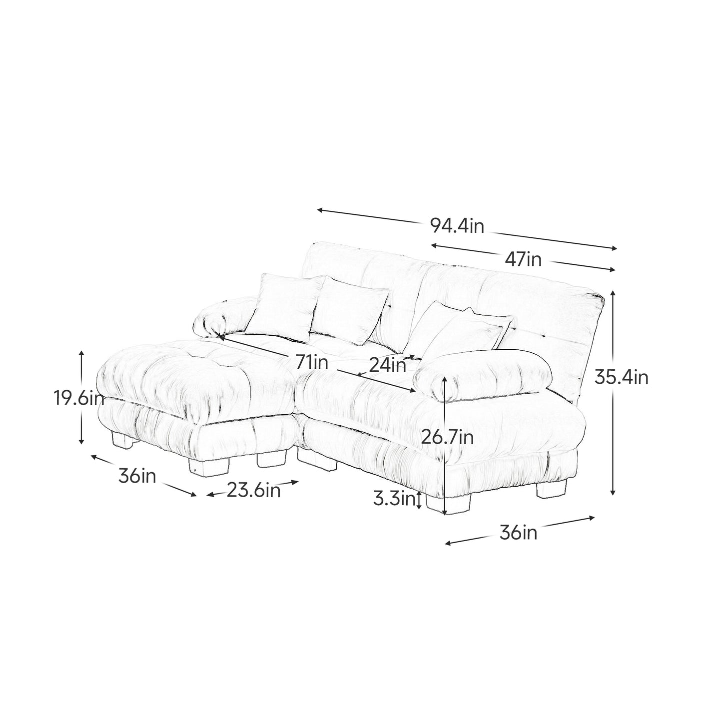 Chenille Cloud Couch: 2 - 4 Seater L - Shape Sofa for Living Room with Pillows
