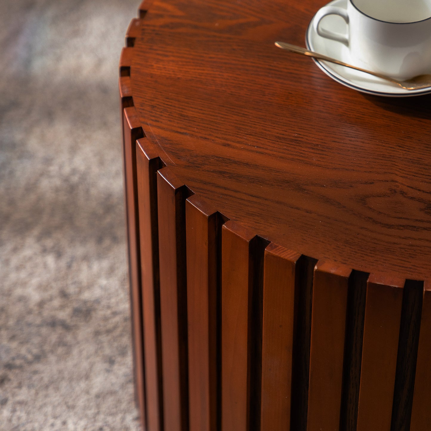 Round Wood Coffee Table for Living Room for Small Space Apartment and No Need Assembly