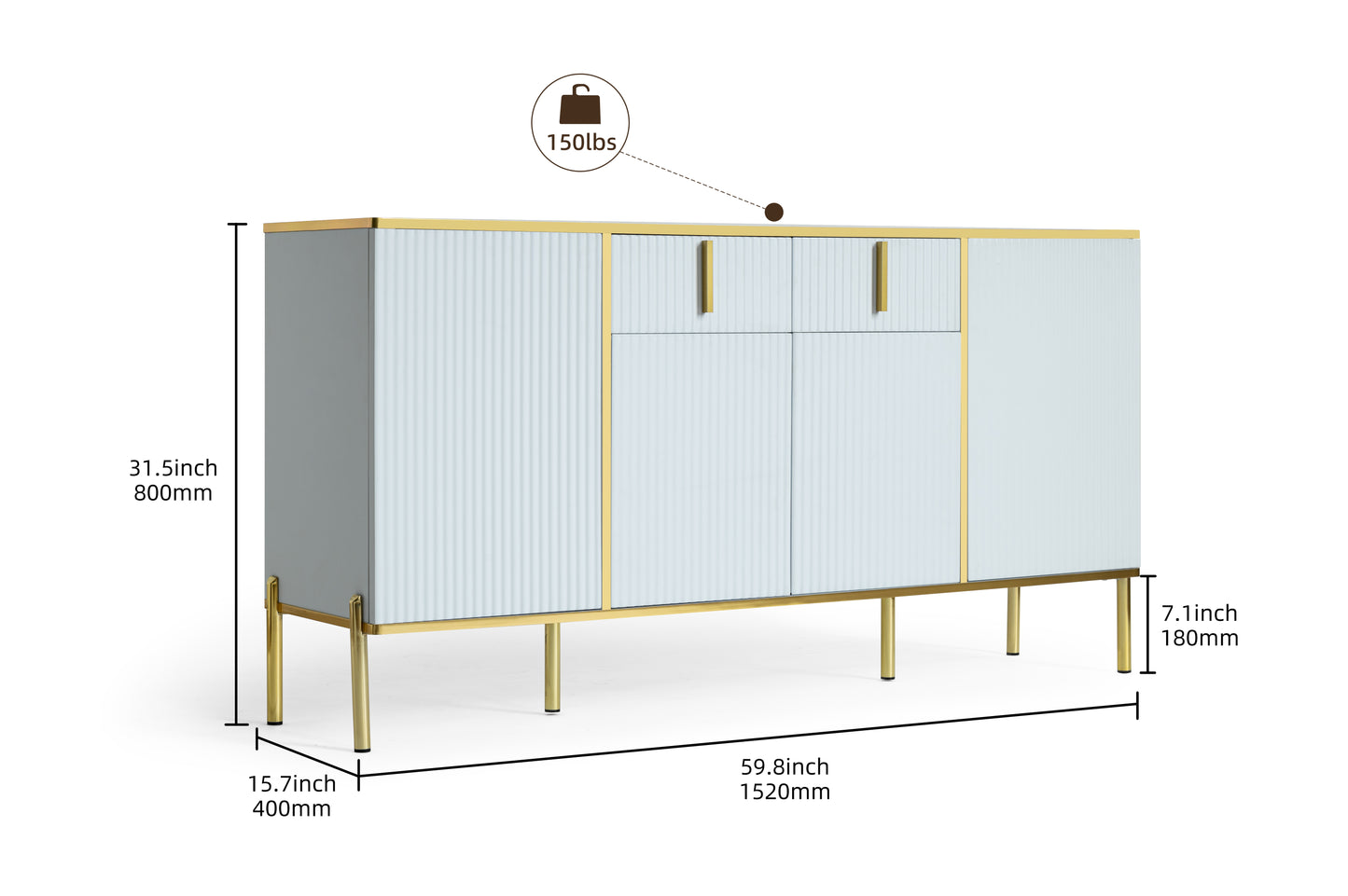 Modern Sideboard Cabinet - 4 Doors, 2 Drawers, White