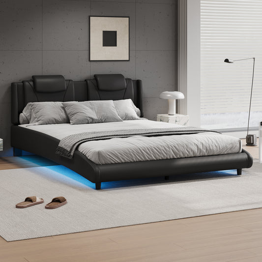 Modern Faux Leather Bed Frame with Upholstered Platform