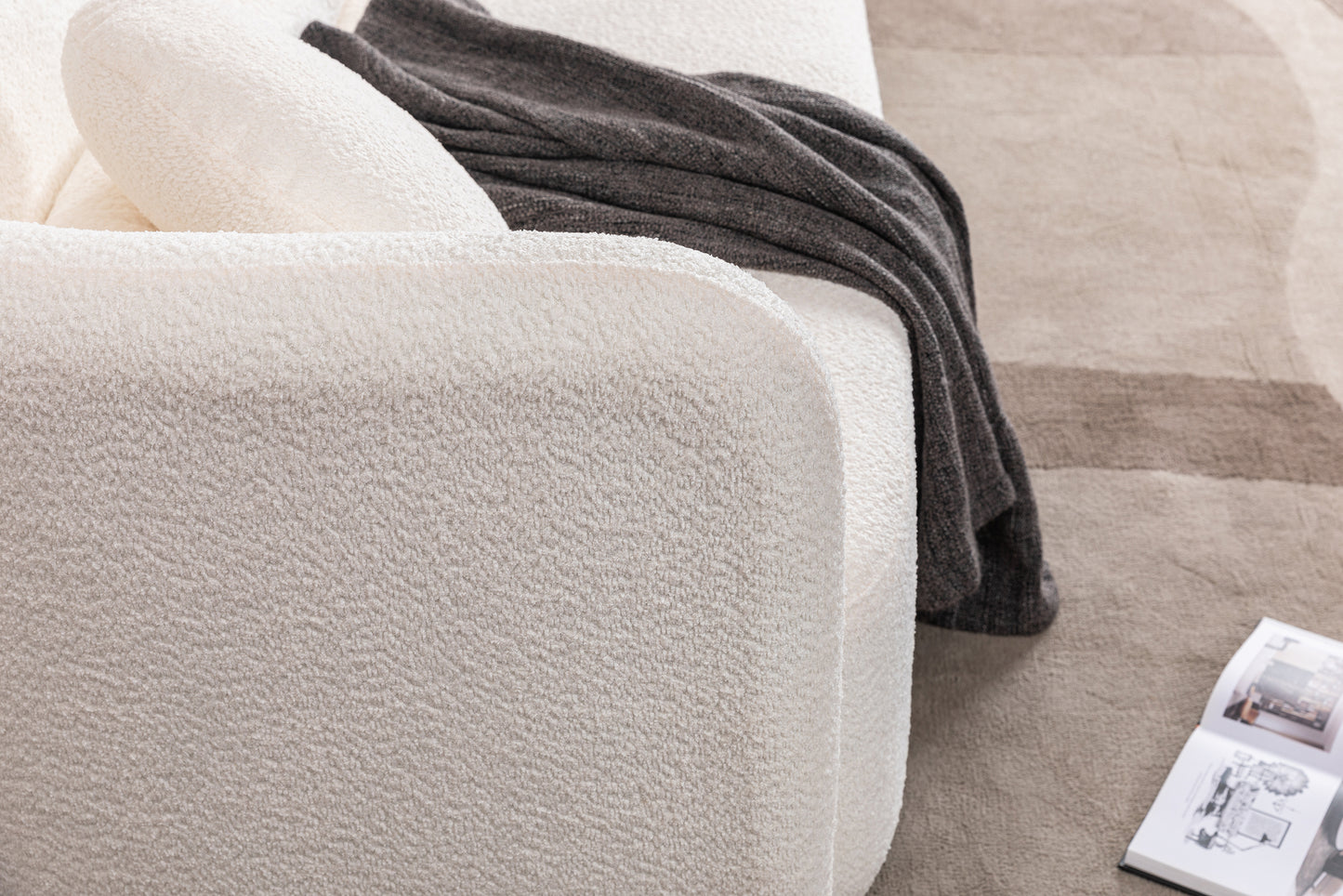 3 - Seater Luxury Modern Cloud Couch: White Boucle for Living Room, Apartment & Office