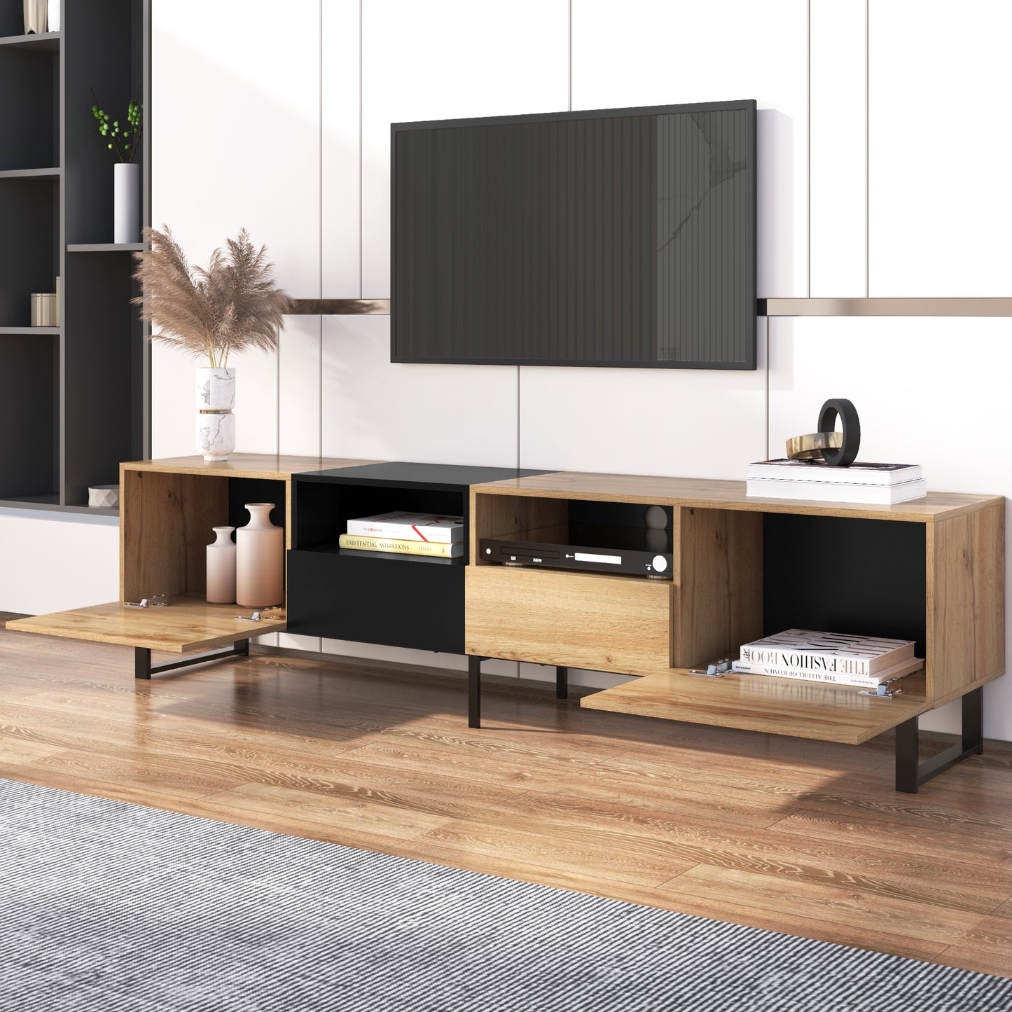 TV Stand with Drop Down Door - Up to 85" TVs, 2 Cabinets