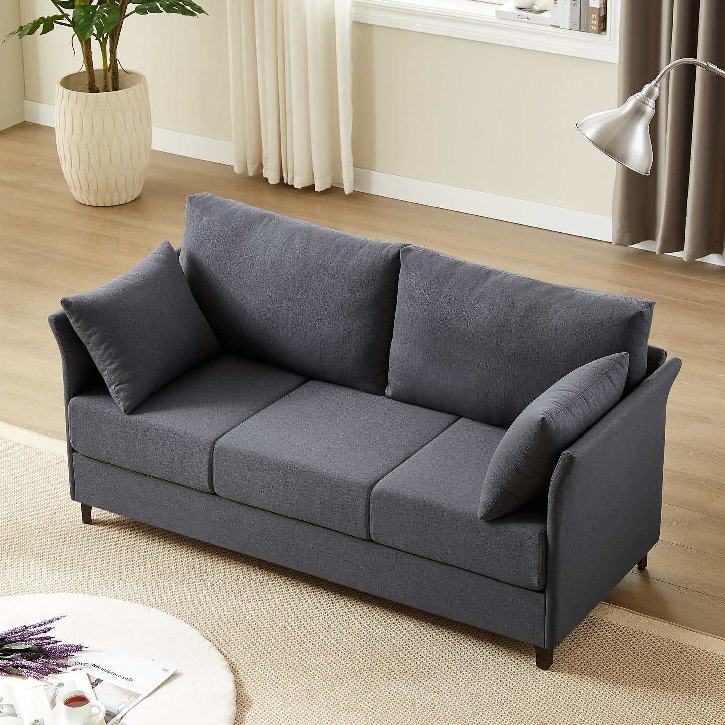 Linen - Upholstered 3 - Seater Modern Sofa: Detachable, Metal Frame for Various Spaces