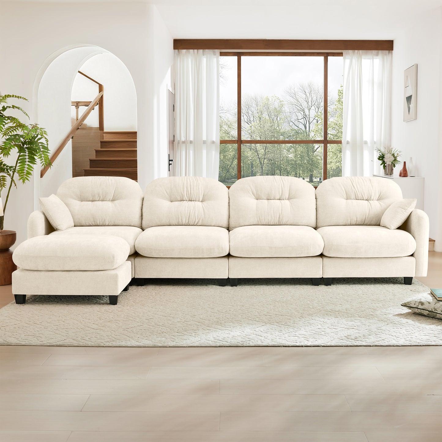 Modular Sectional Couch Chenille Fabric High-Density Foam 2-4 Seats ottoman Optional