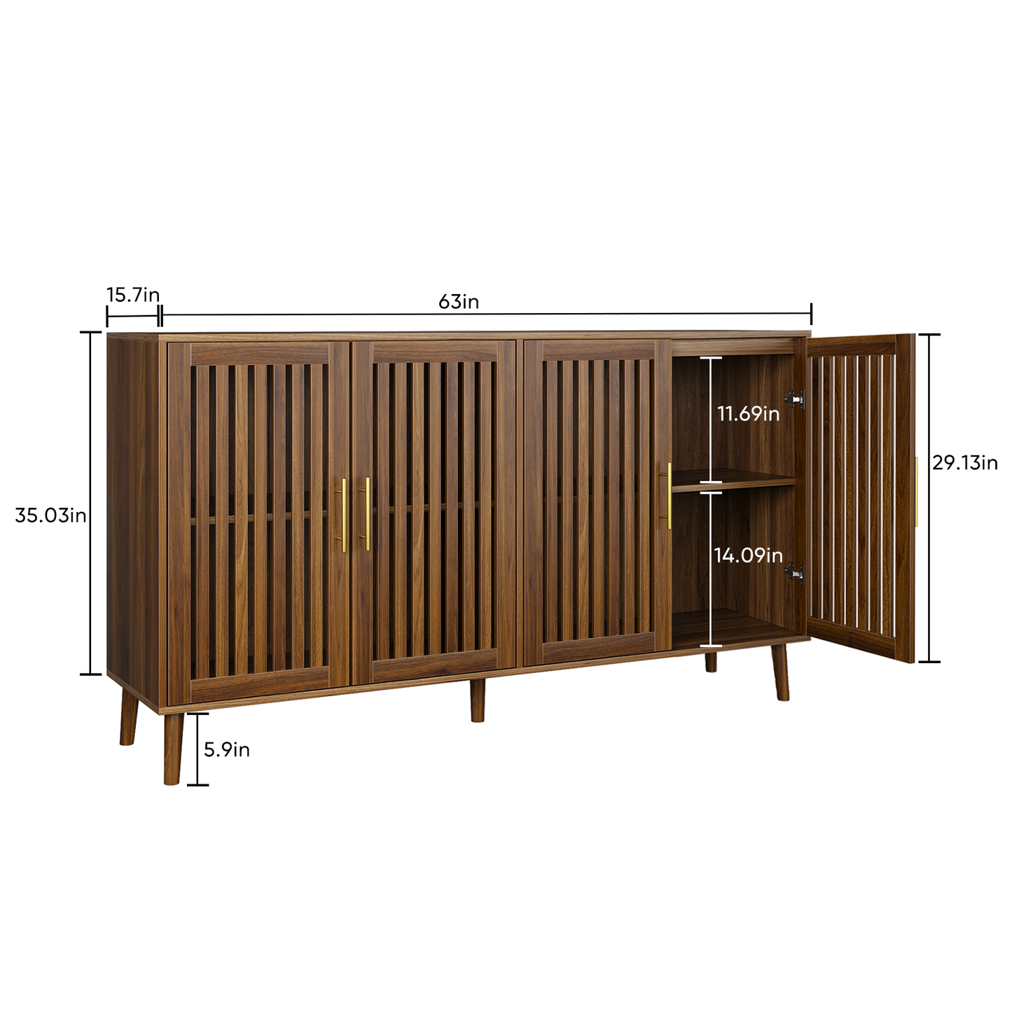 Walnut Sideboard Buffet Cabinet With Storage