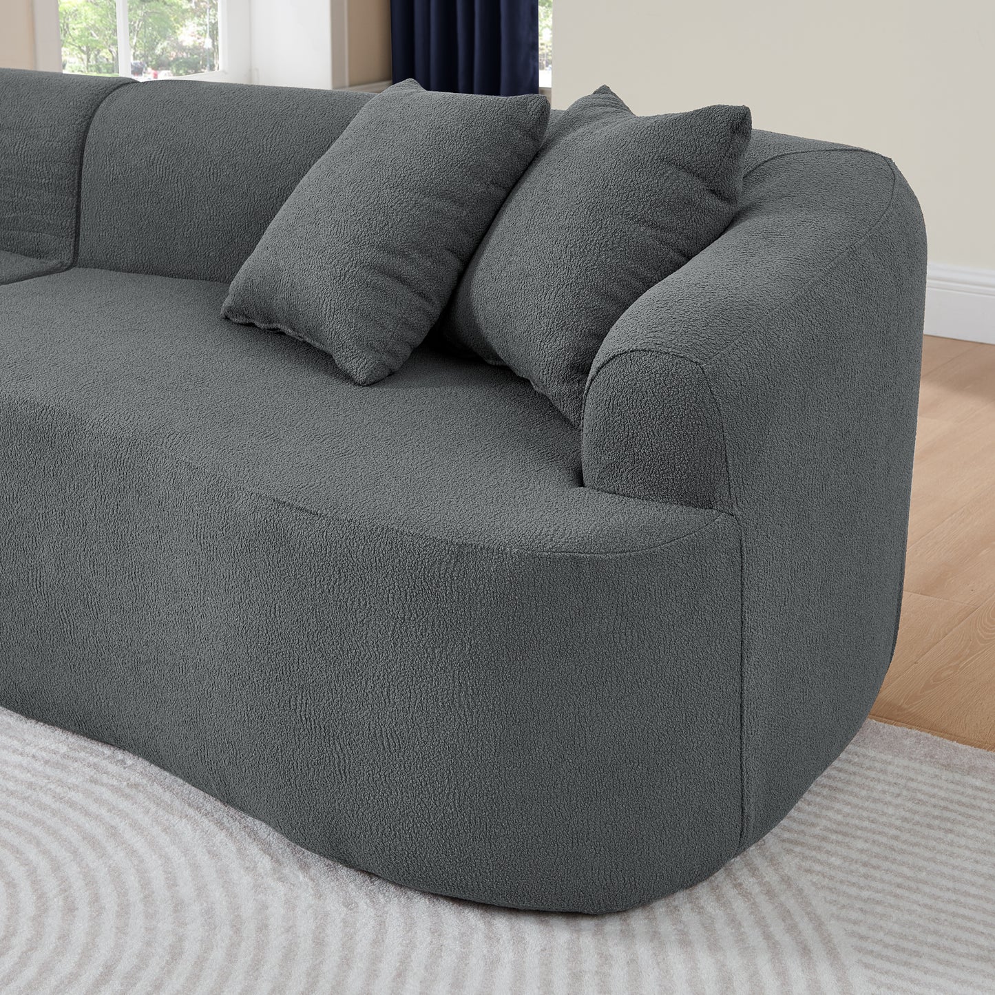 Curved Modular Sectional Sofa in Lamb's Wool Fabric, Modern Minimalist Style, Compressed (No Assembly Required)