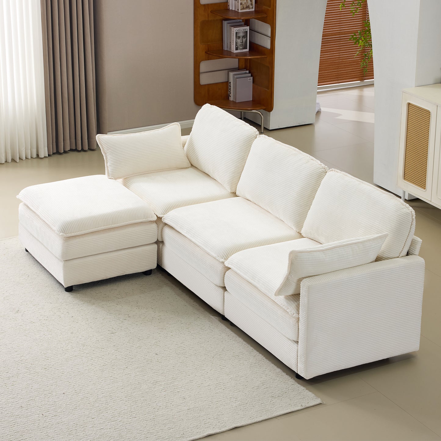 Modular Sectional Sofa 1-2-3-4 Seater with Chenille Cushions & Throw Pillows – Cloud Comfort Corduroy Sofa