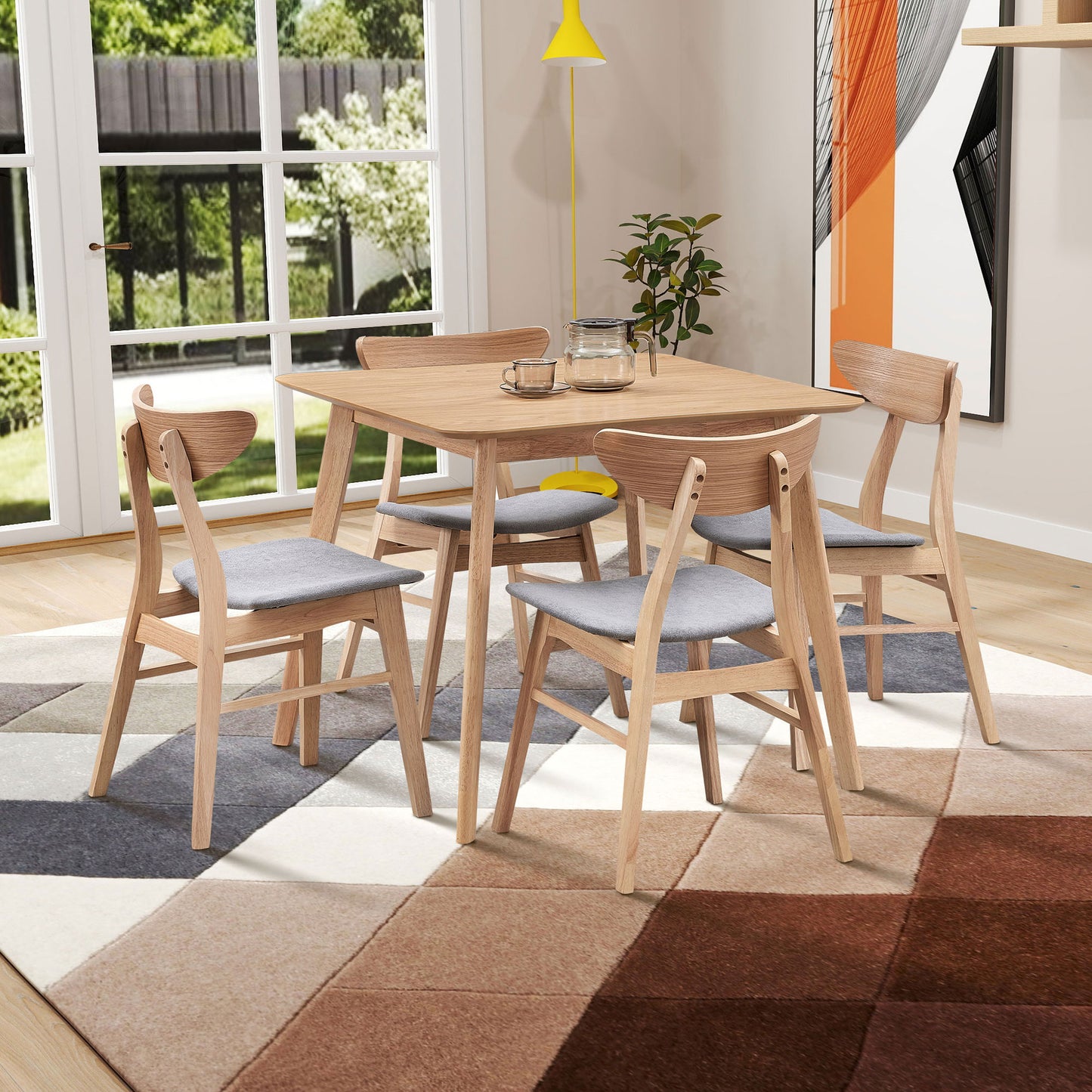 Wooden Kitchen Dining Set - Square, Upholstered Chair 3 Color-1 Table with 4 Chairs