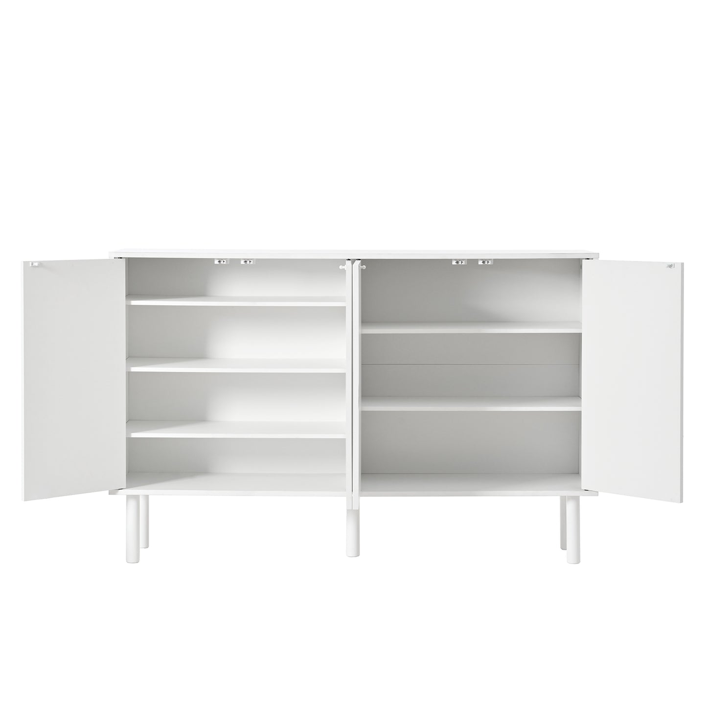 Shoe Cabinet with 5 Solid Wood Legs | Cream Style Sideboard Buffet Cabinet with Fluted Doors – Large 4-Door Storage Cabinet with Adjustable Shelves
