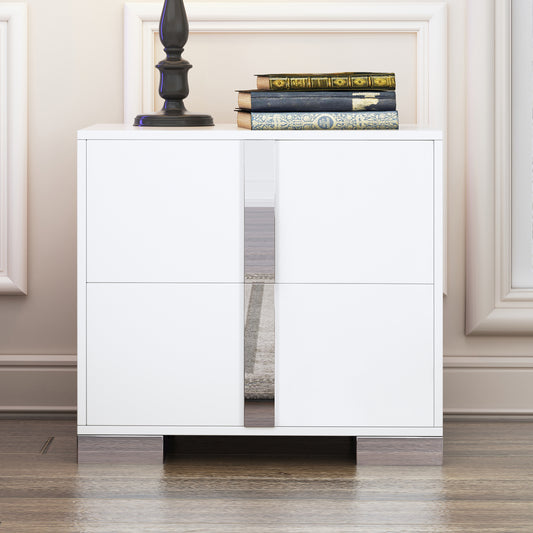 Nightstand with Metal Foot, Mirrored Bedside Table with 2 Drawers for Bedroom, Living Room