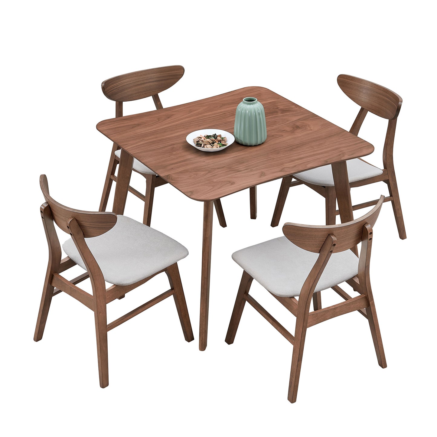 Wooden Kitchen Dining Set - Square, Upholstered Chair 3 Color-1 Table with 4 Chairs