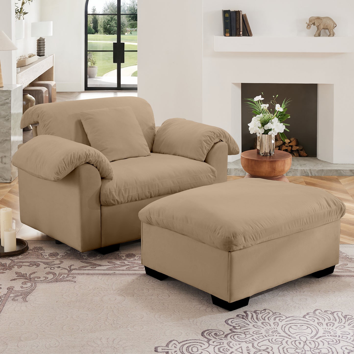 Deep - Seat Living Room Sofa: Single/Two - Seat with Storage & Fluffy Pillows