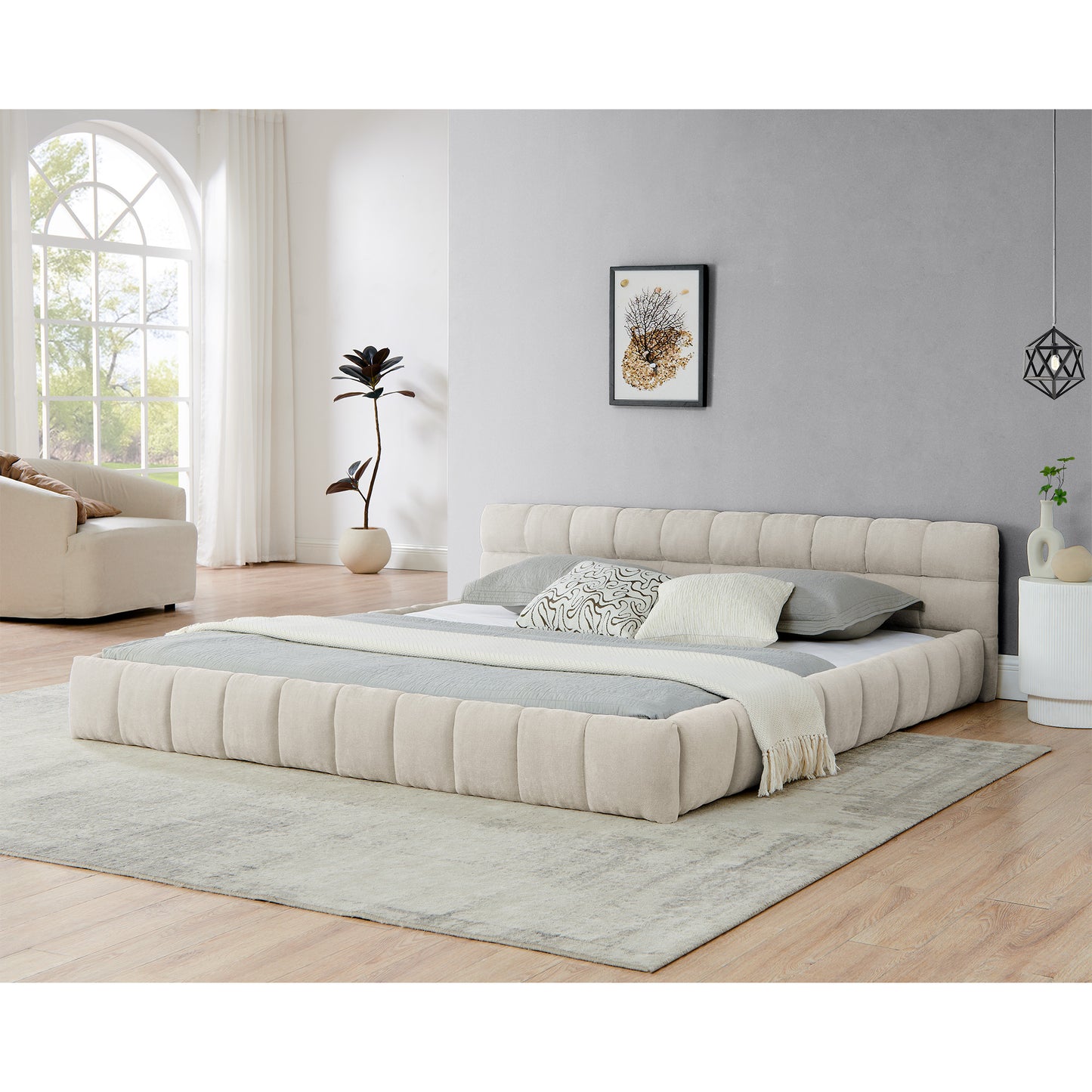 Upholstered Bed Frame - Thick Fabric, No Box Spring