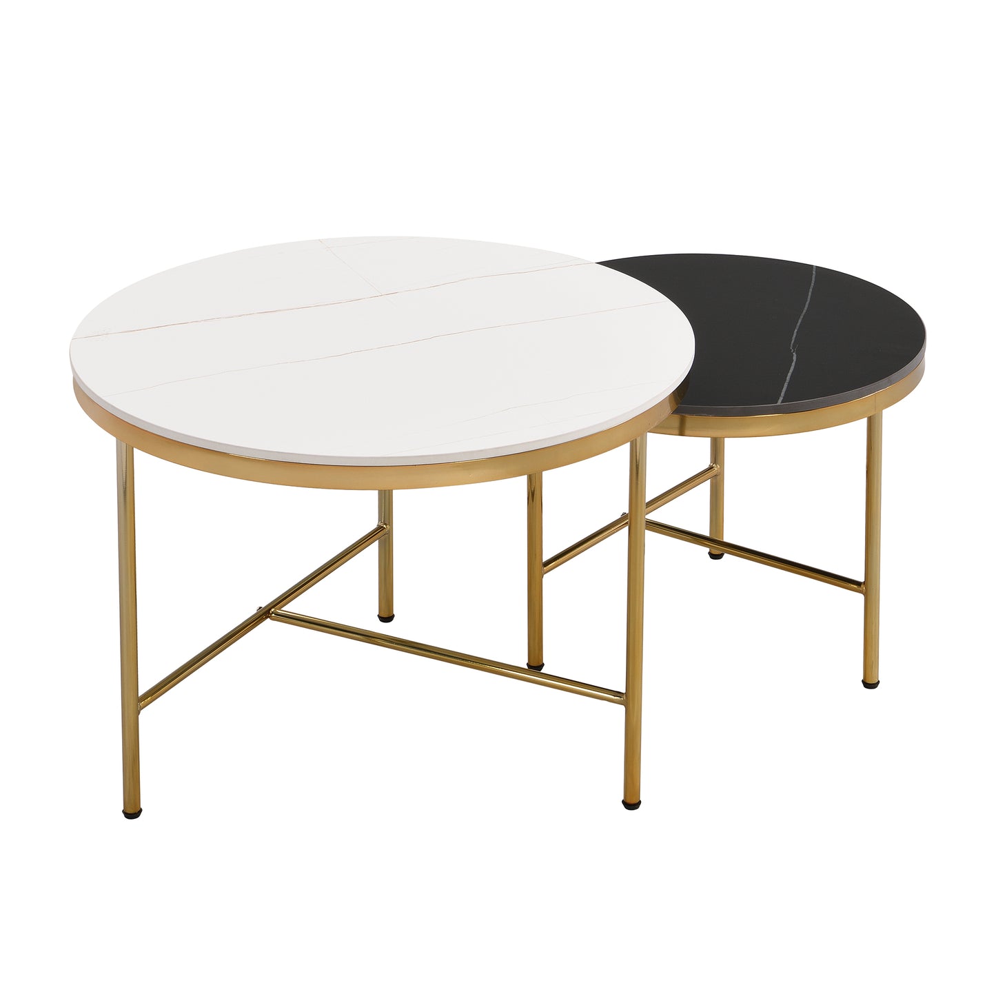 Black & White Sintered Stone Top Coffee Tables: Modern, Gold - Based Nesting Set