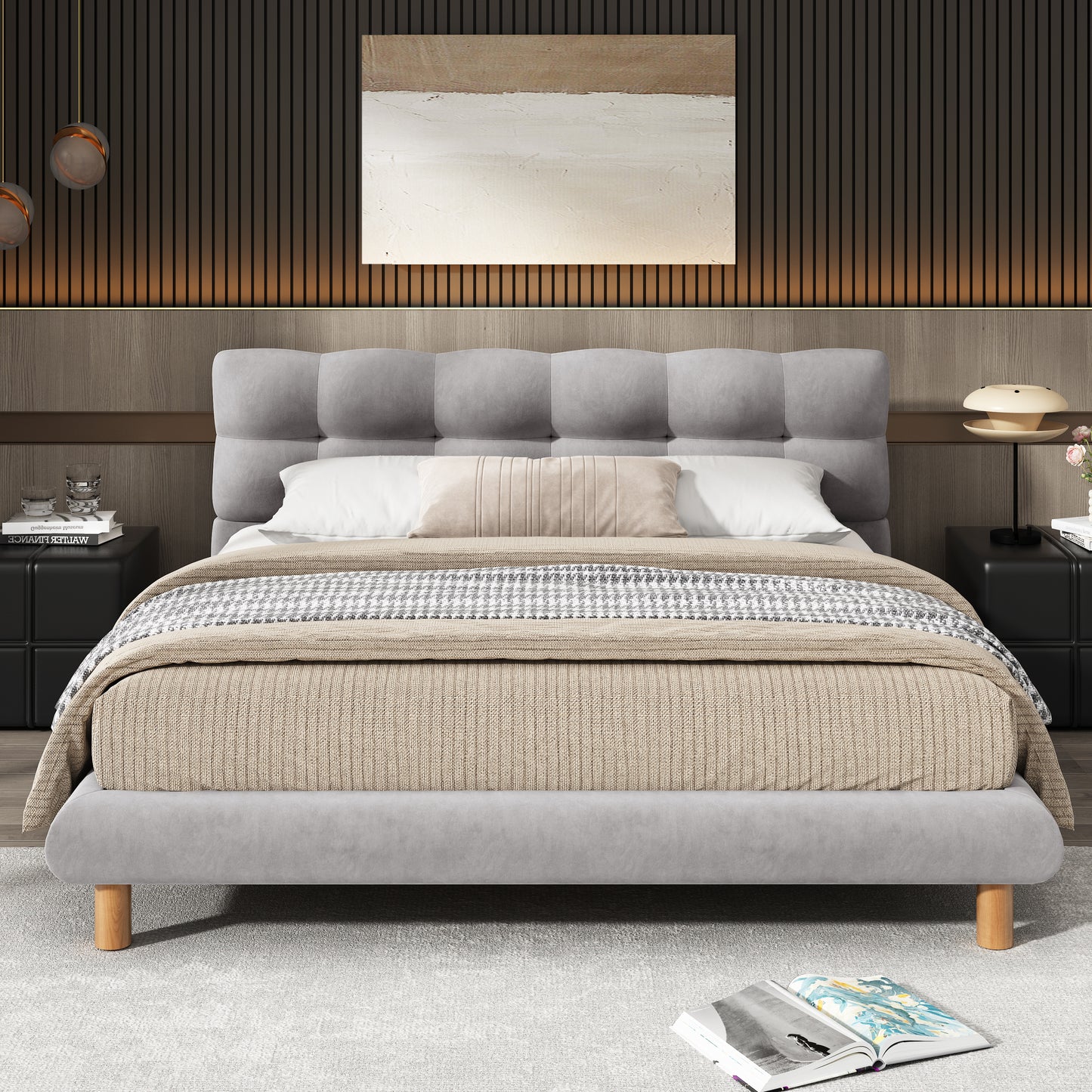 Cozy Upholstered Platform Bed: Cookie - Shaped Headboard, Effortless Assembly