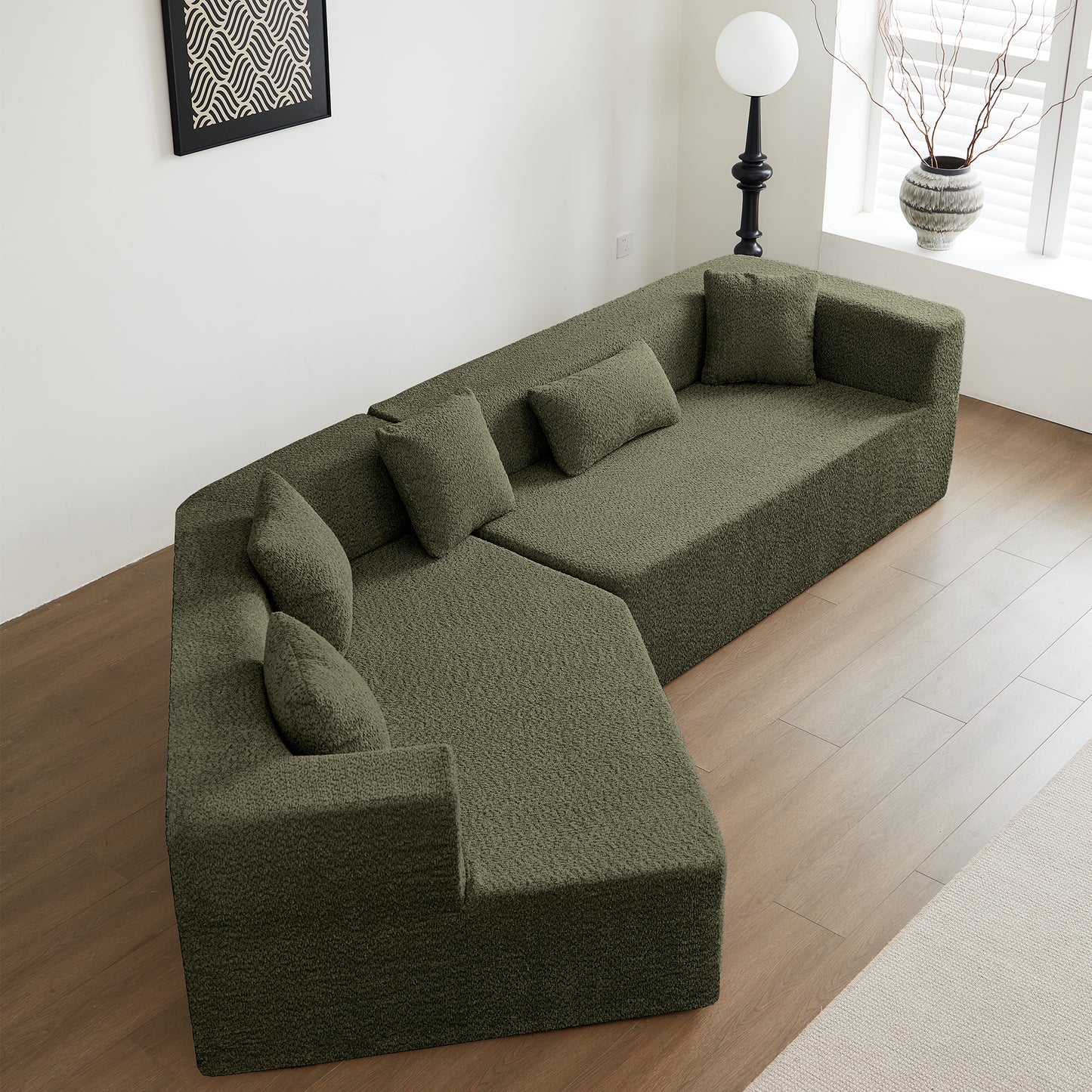 127.5'' Modern Minimalist Sectional Cloud Couch: Deep Seat, No - Assembly Needed