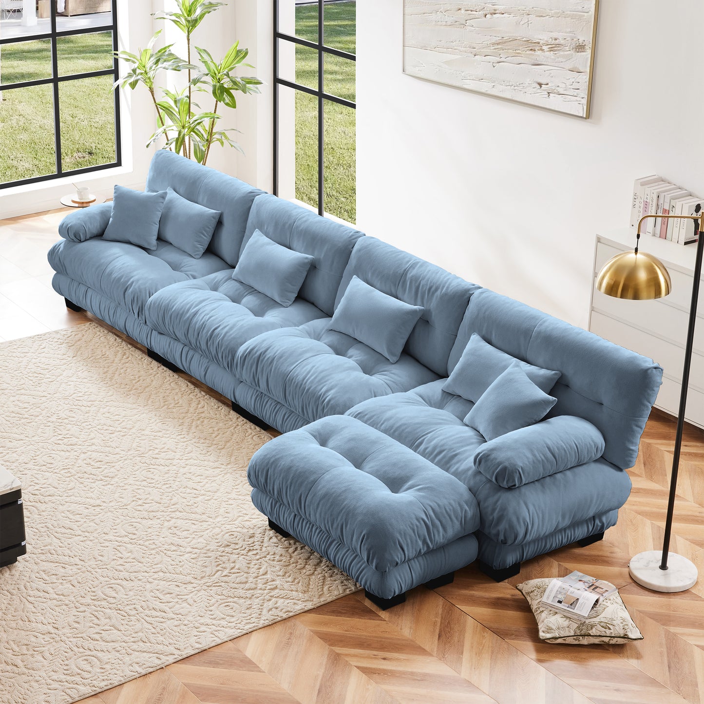 Chenille Cloud Couch: 2 - 4 Seater L - Shape Sofa for Living Room with Pillows