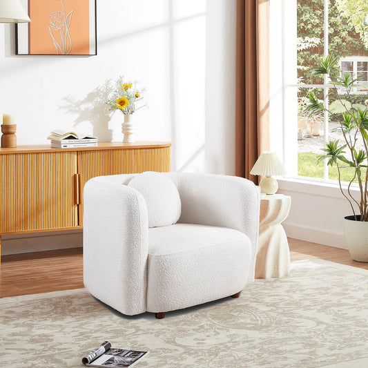 Accent Square Sofa Chair: Boucle - Upholstered Japandi Style for Living Room White