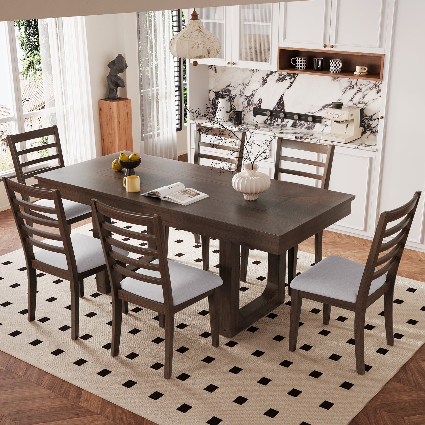 Extendable Farmhouse Wooden Kitchen Table: Removable Leaf, Seats 4 - 8