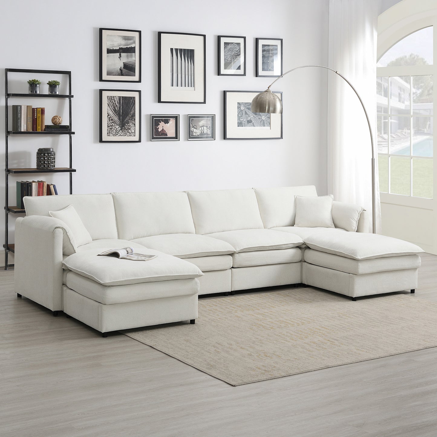134" Chenille Modular U - Shaped Sectional: Double - Cushioned Cloud Couch, 6 - Seat Sleeper with Ottomans for Living Room