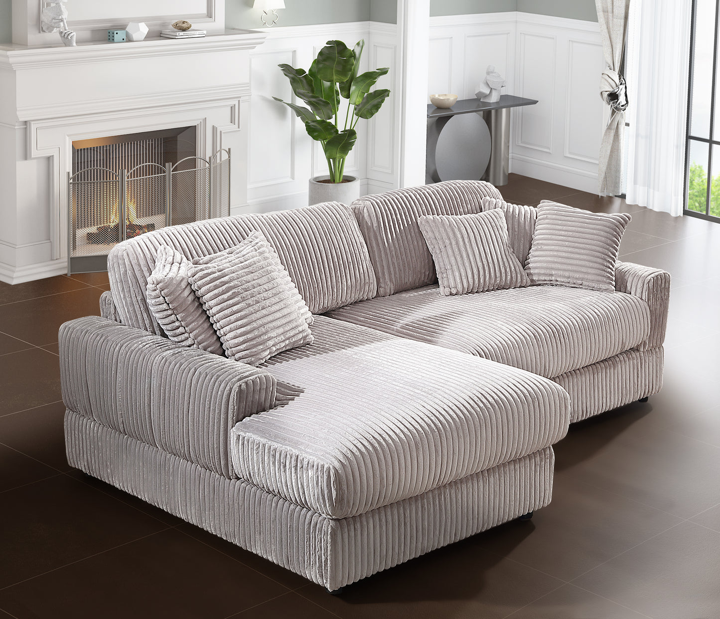 Corner Sleeper Sofa with 6 Pillows: Modern Corduroy, Deep Seat for American Living Rooms