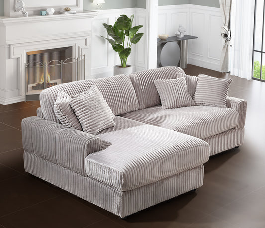 Corner Sleeper Sofa with 6 Pillows: Modern Corduroy, Deep Seat for American Living Rooms