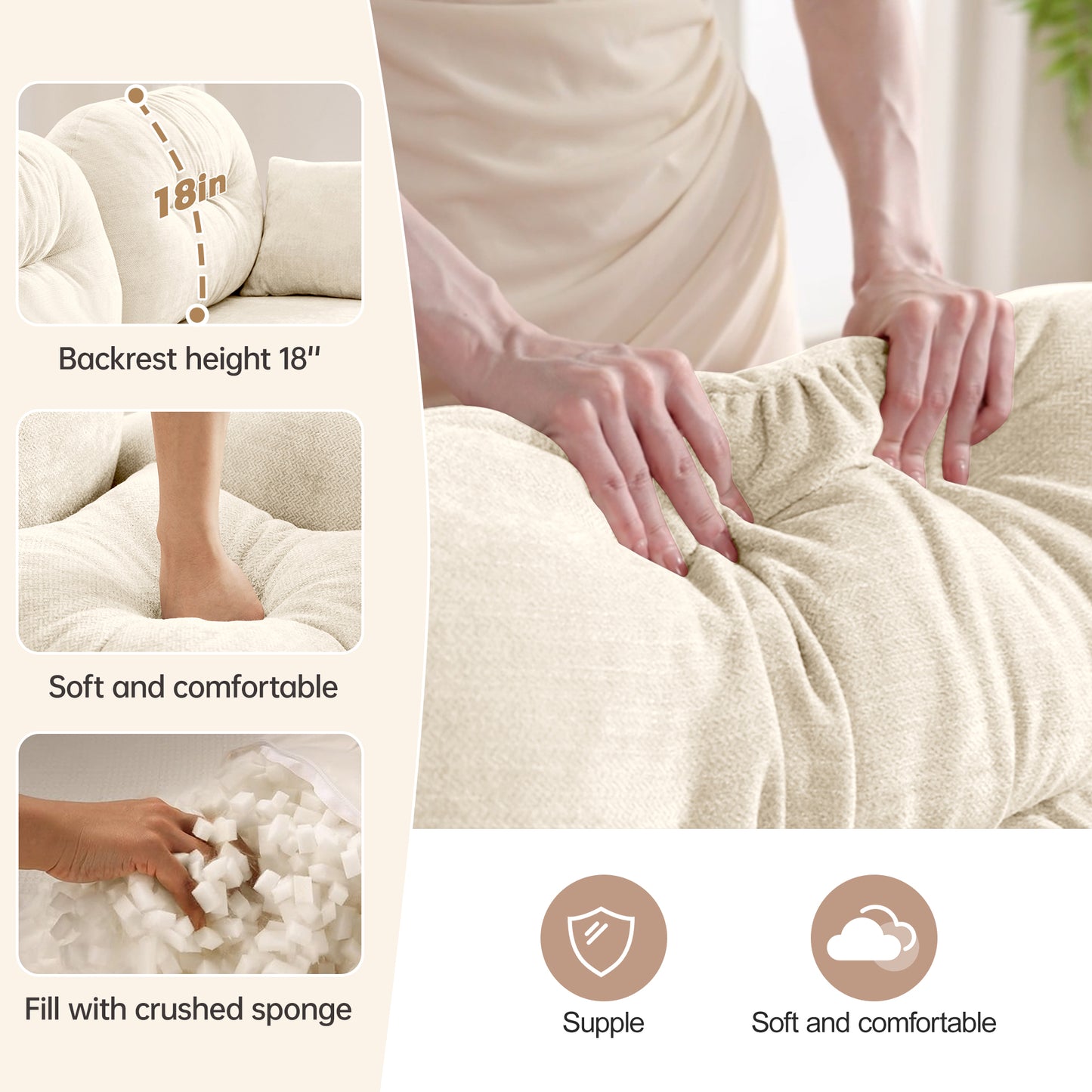 Modular Sectional Couch Chenille Fabric High-Density Foam 2-4 Seats ottoman Optional