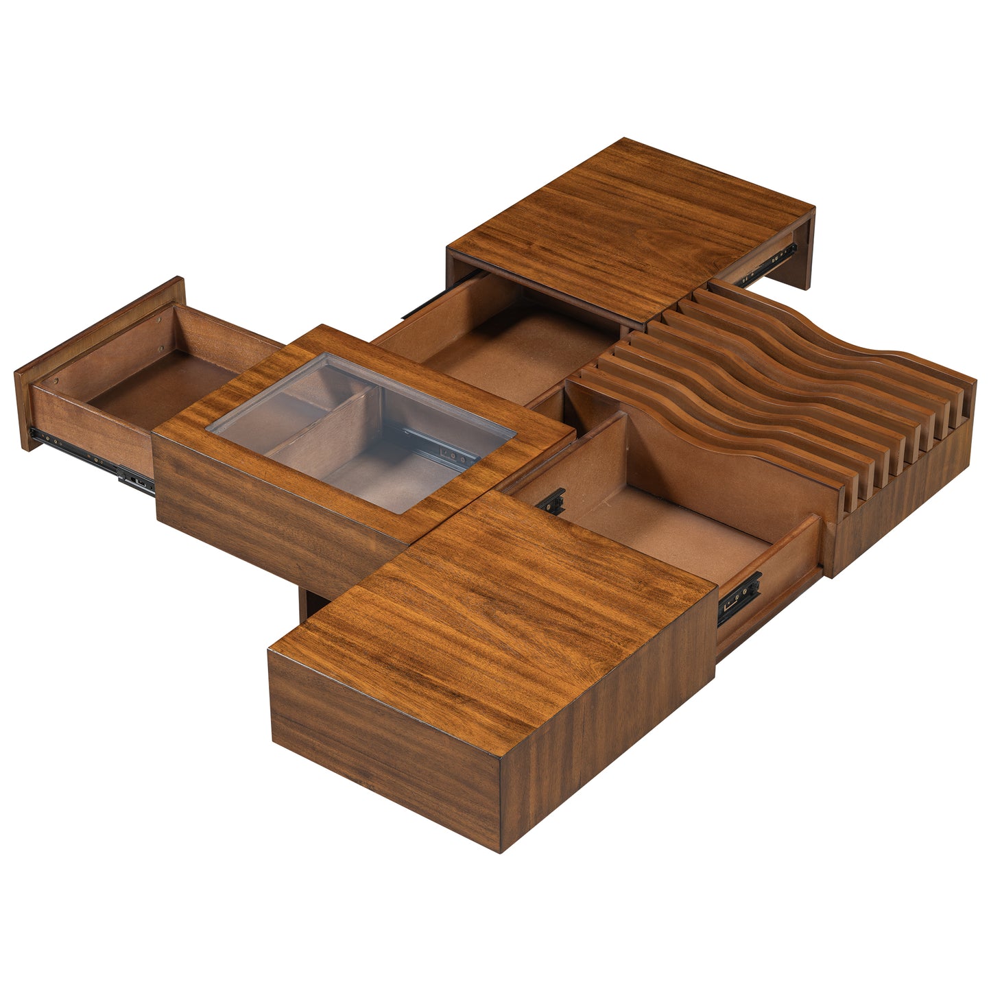 Mid - Century Modern Square Wooden Coffee Table: 3 Drawers, Tempered Glass & Solid Wood Legs for Living Room