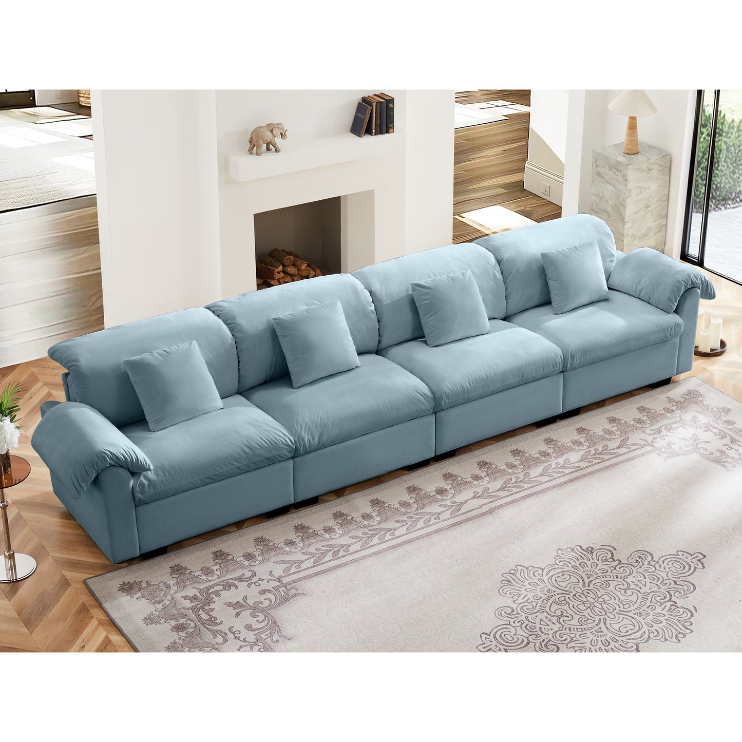 3 - 4 Seater Modular Sofa: U/L - Shape, Storage Ottomans, Velvet 2 Color