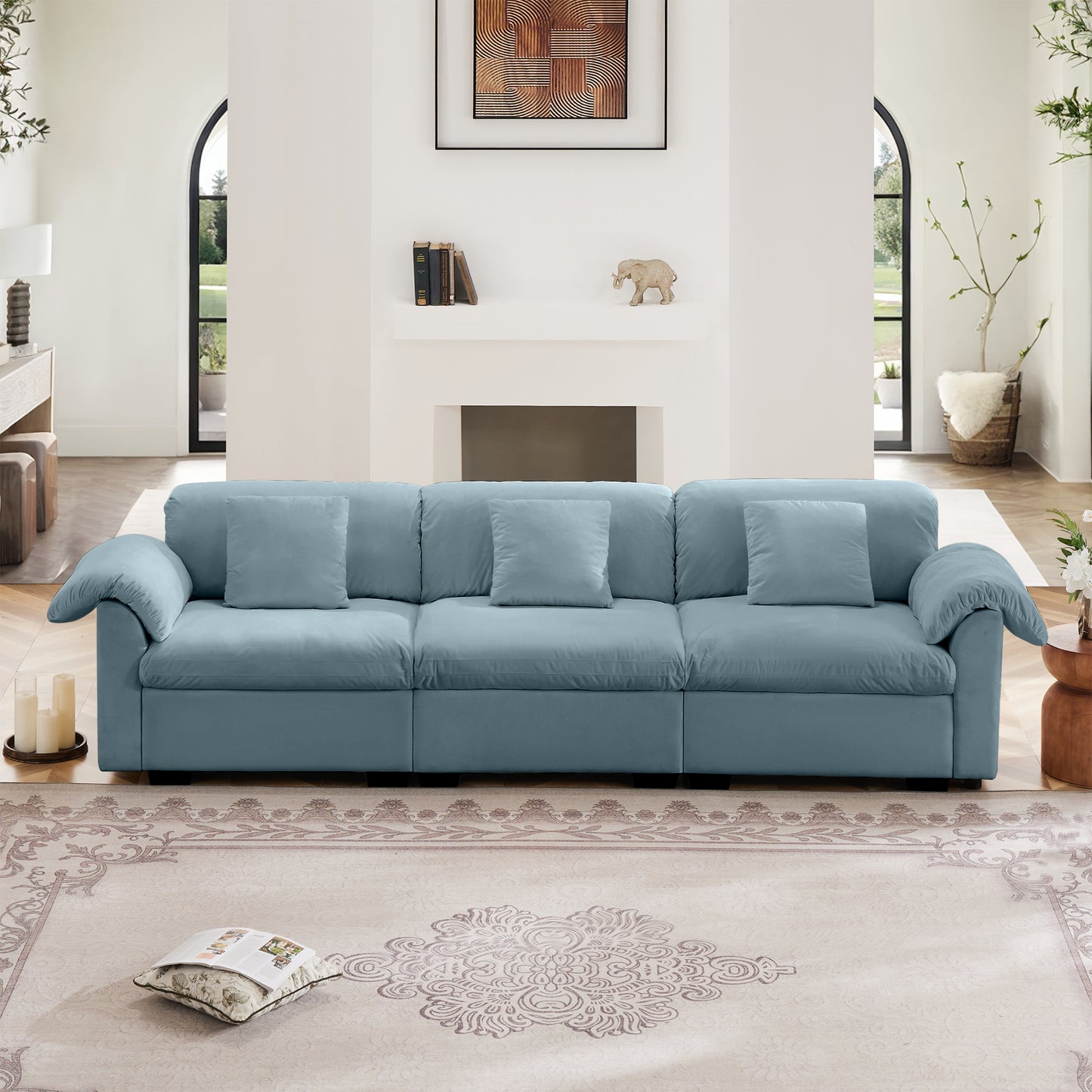 3 - 4 Seater Modular Sofa: U/L - Shape, Storage Ottomans, Velvet 2 Color