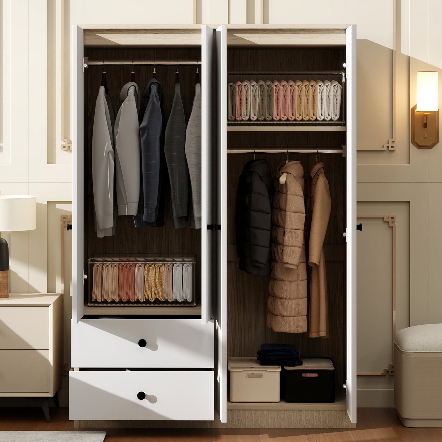 4 - Door Wardrobe Closet: Drawers, Shelf, and Hanging Rod for Organized Storage