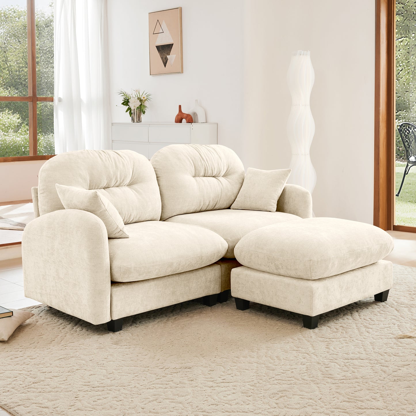Modular Sectional Couch Chenille Fabric High-Density Foam 2-4 Seats ottoman Optional