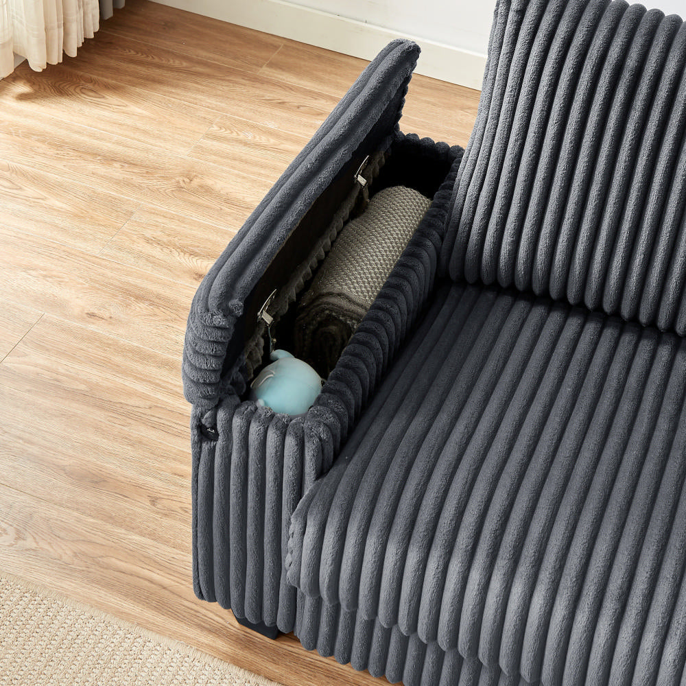 Plush Corduroy Loveseat Sofa  With Square Storage Armrest USB port