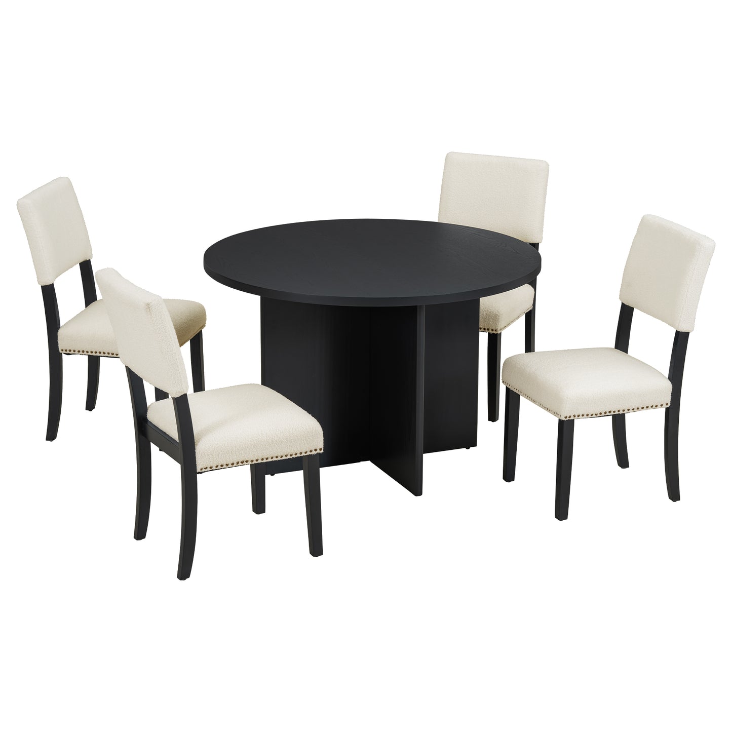 "Round 5-Piece Pedestal Dining Table Set including 4 Upholstered Dining Chairs