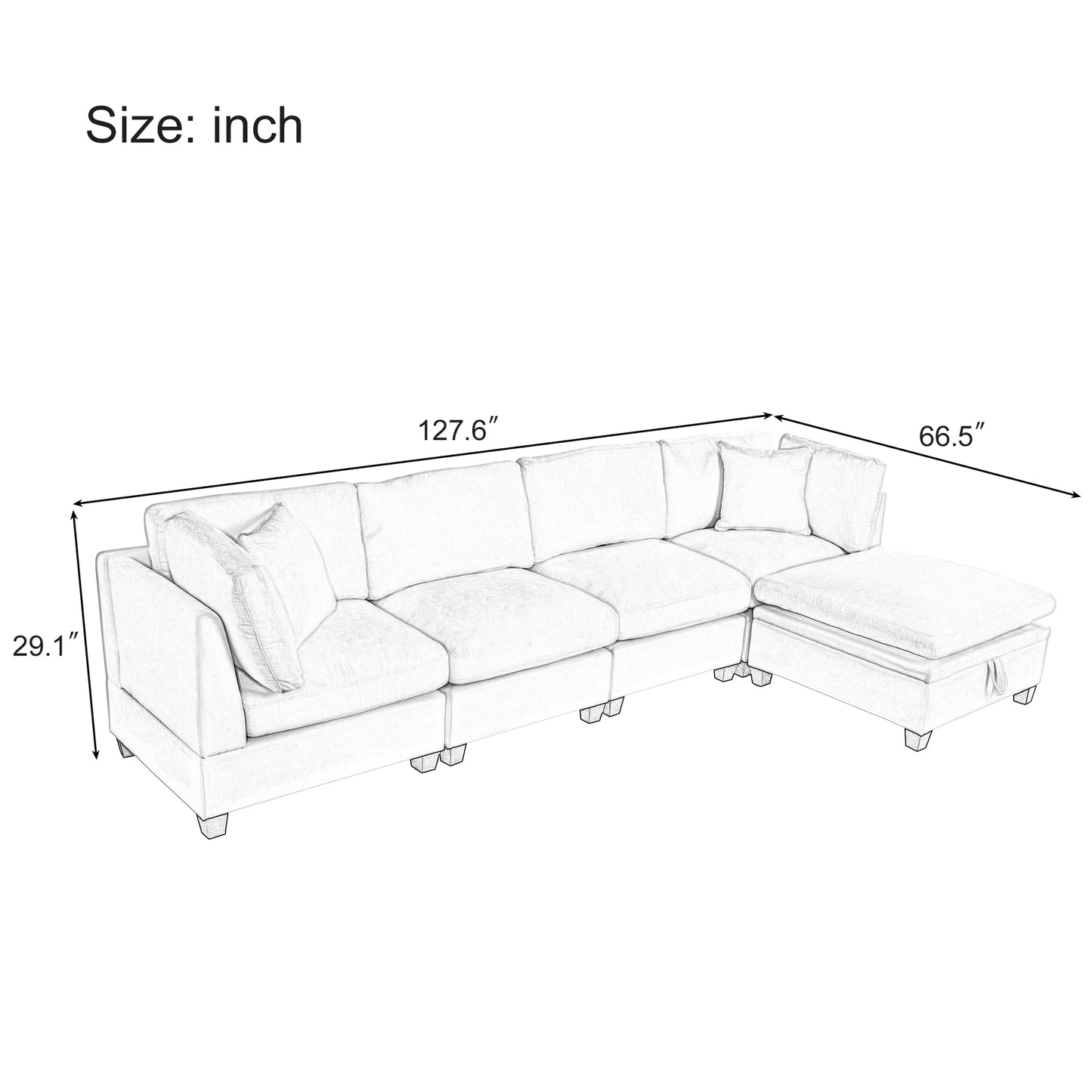 5-Seater Sectional Sofa - Upholstered, Storage Ottoman